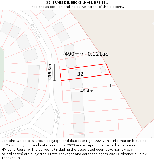 32, BRAESIDE, BECKENHAM, BR3 1SU: Plot and title map