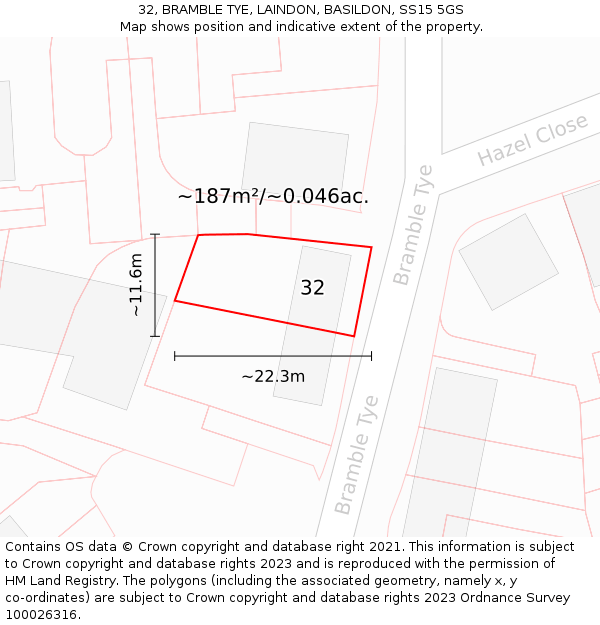 32, BRAMBLE TYE, LAINDON, BASILDON, SS15 5GS: Plot and title map