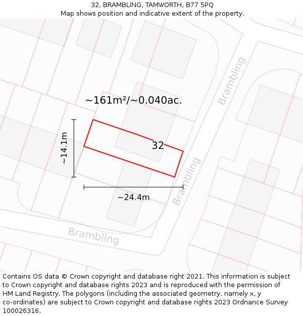 32, BRAMBLING, TAMWORTH, B77 5PQ: Plot and title map