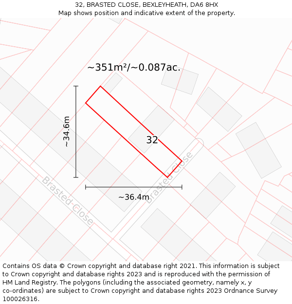 32, BRASTED CLOSE, BEXLEYHEATH, DA6 8HX: Plot and title map