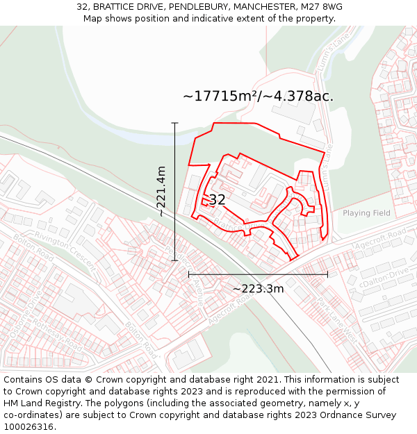 32, BRATTICE DRIVE, PENDLEBURY, MANCHESTER, M27 8WG: Plot and title map