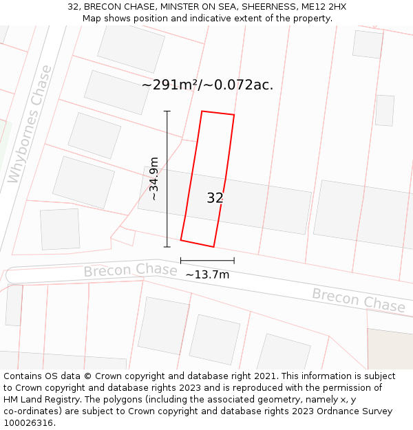 32, BRECON CHASE, MINSTER ON SEA, SHEERNESS, ME12 2HX: Plot and title map