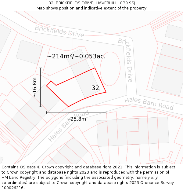 32, BRICKFIELDS DRIVE, HAVERHILL, CB9 9SJ: Plot and title map