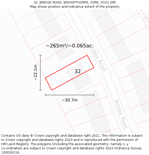 32, BRIDGE ROAD, BISHOPTHORPE, YORK, YO23 2RR: Plot and title map