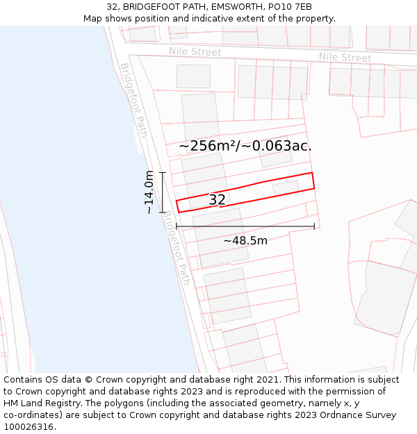 32, BRIDGEFOOT PATH, EMSWORTH, PO10 7EB: Plot and title map