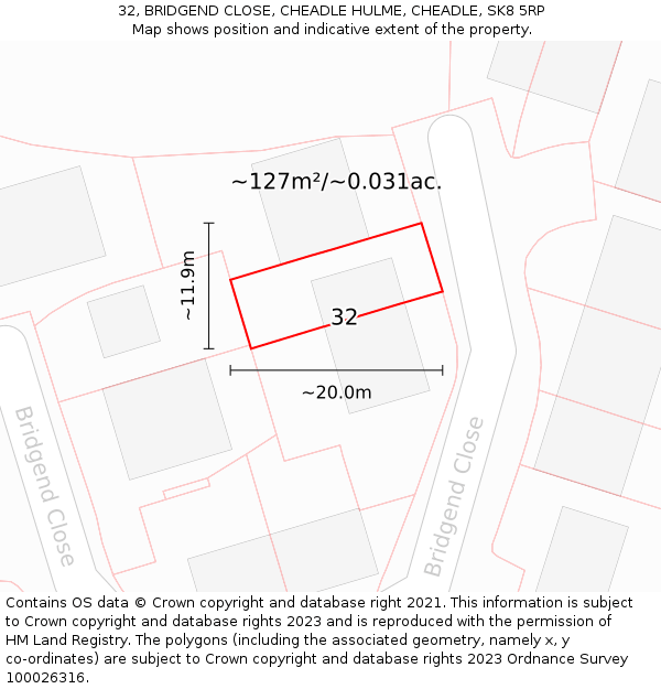 32, BRIDGEND CLOSE, CHEADLE HULME, CHEADLE, SK8 5RP: Plot and title map
