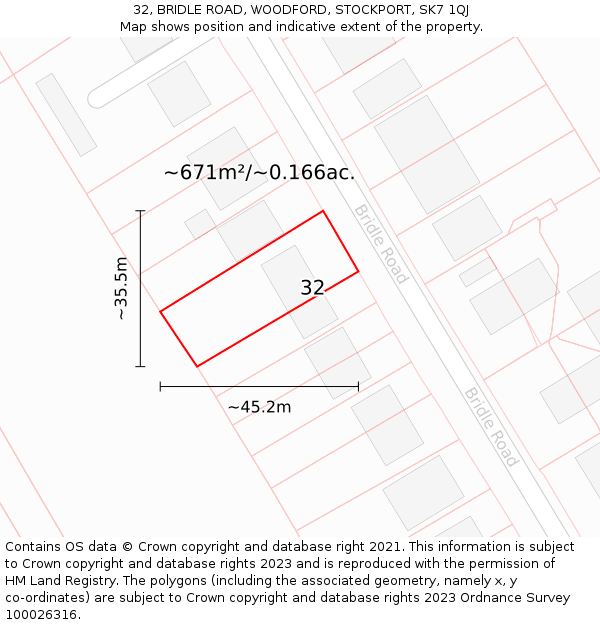 32, BRIDLE ROAD, WOODFORD, STOCKPORT, SK7 1QJ: Plot and title map