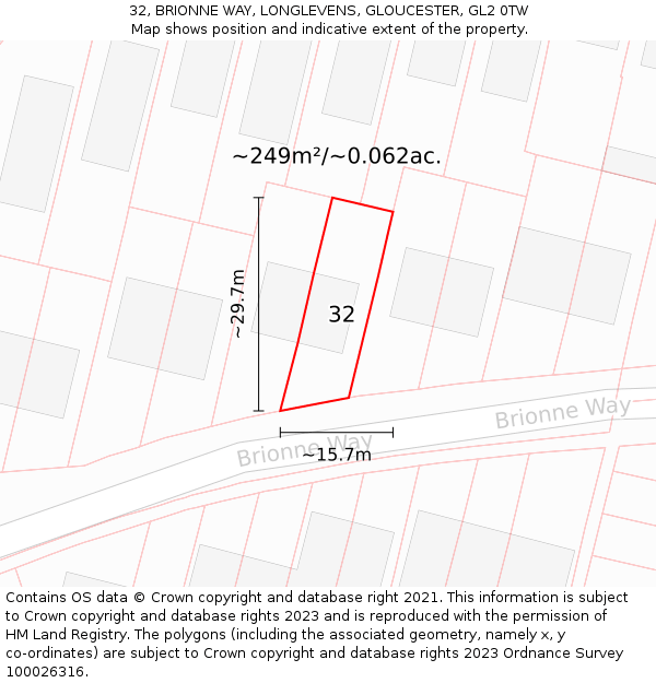 32, BRIONNE WAY, LONGLEVENS, GLOUCESTER, GL2 0TW: Plot and title map
