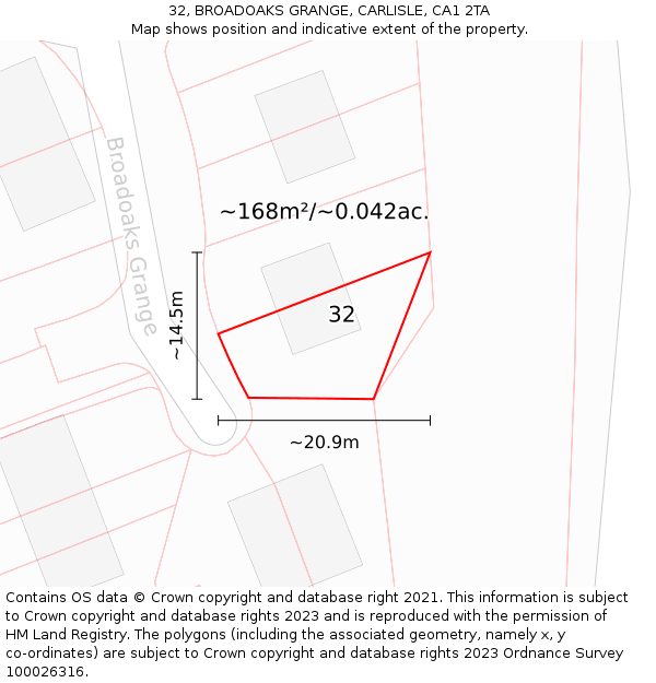 32, BROADOAKS GRANGE, CARLISLE, CA1 2TA: Plot and title map