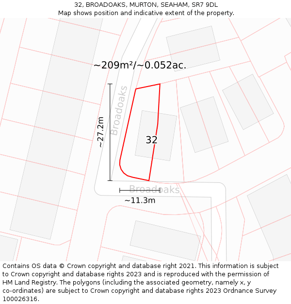 32, BROADOAKS, MURTON, SEAHAM, SR7 9DL: Plot and title map