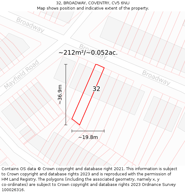 32, BROADWAY, COVENTRY, CV5 6NU: Plot and title map