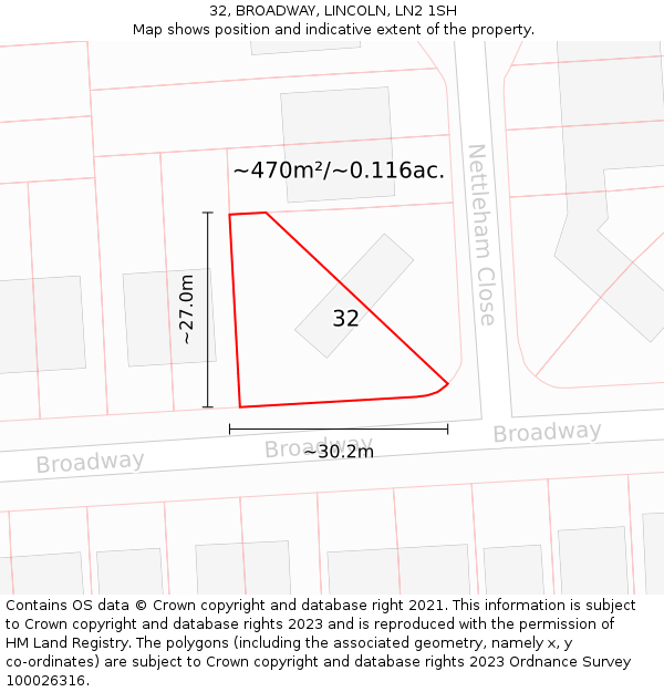 32, BROADWAY, LINCOLN, LN2 1SH: Plot and title map