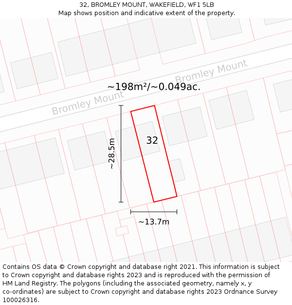 32, BROMLEY MOUNT, WAKEFIELD, WF1 5LB: Plot and title map