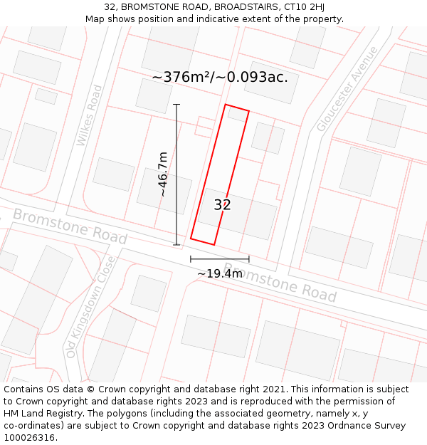32, BROMSTONE ROAD, BROADSTAIRS, CT10 2HJ: Plot and title map