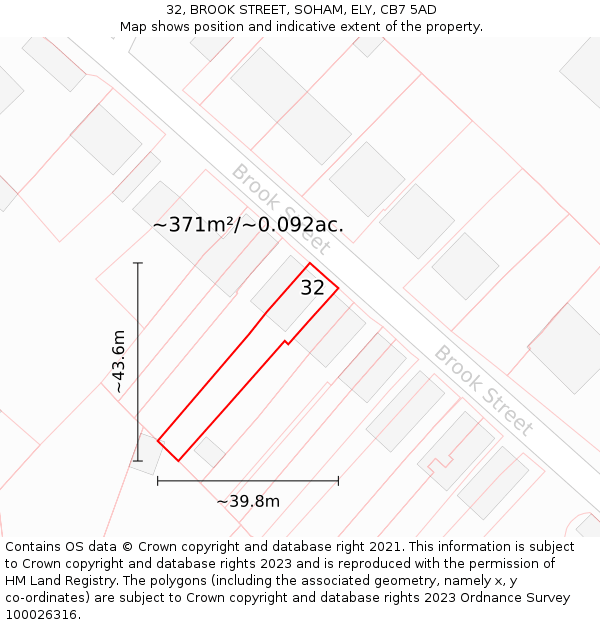32, BROOK STREET, SOHAM, ELY, CB7 5AD: Plot and title map