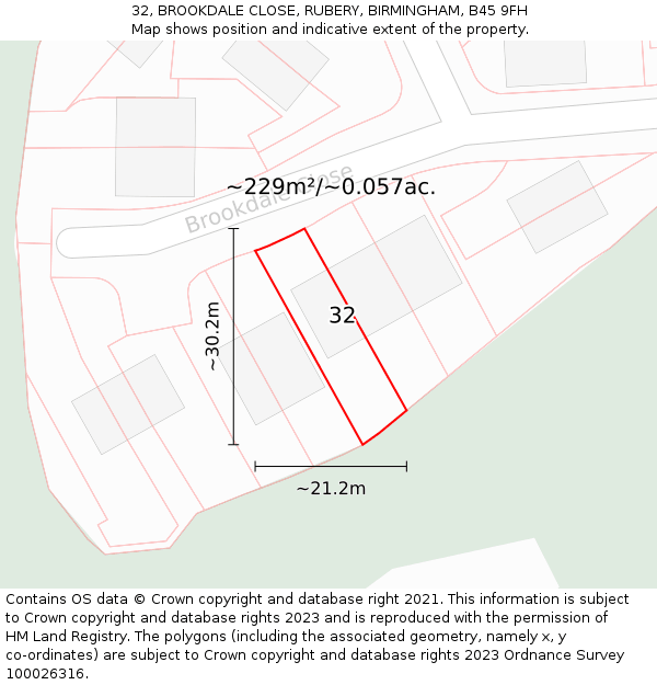 32, BROOKDALE CLOSE, RUBERY, BIRMINGHAM, B45 9FH: Plot and title map