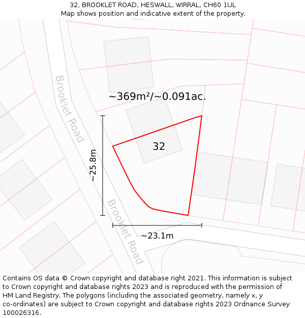 32, BROOKLET ROAD, HESWALL, WIRRAL, CH60 1UL: Plot and title map