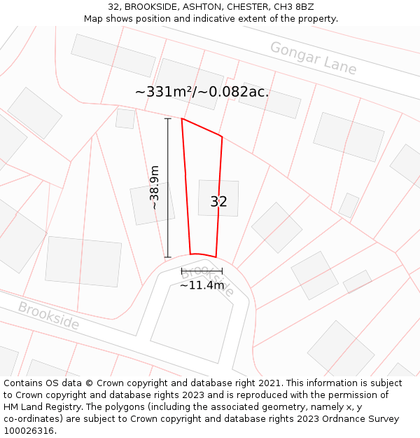 32, BROOKSIDE, ASHTON, CHESTER, CH3 8BZ: Plot and title map