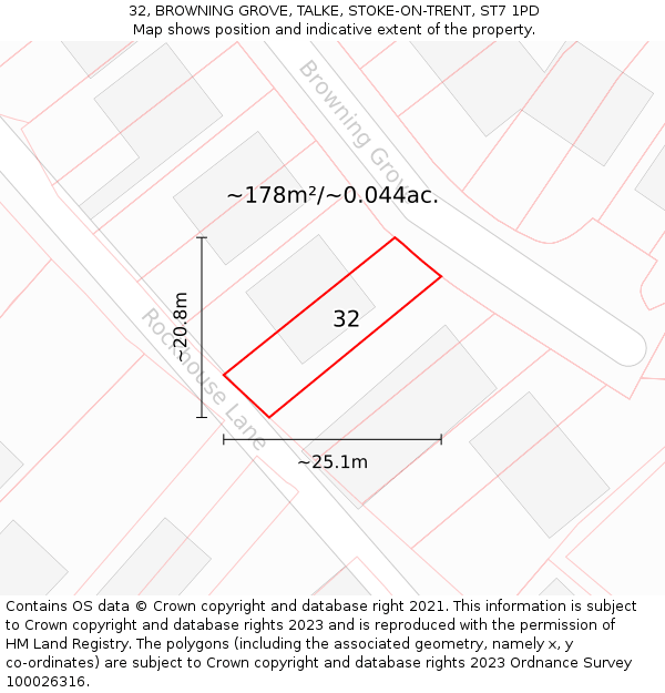 32, BROWNING GROVE, TALKE, STOKE-ON-TRENT, ST7 1PD: Plot and title map