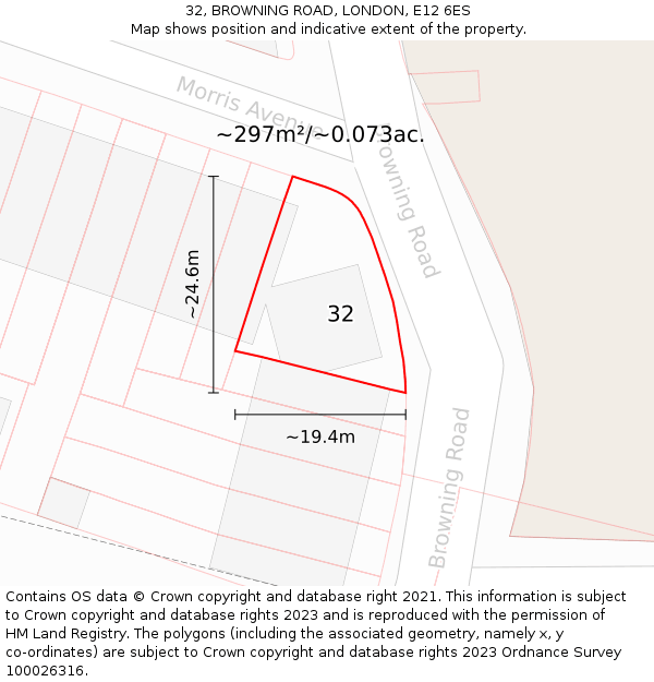 32, BROWNING ROAD, LONDON, E12 6ES: Plot and title map