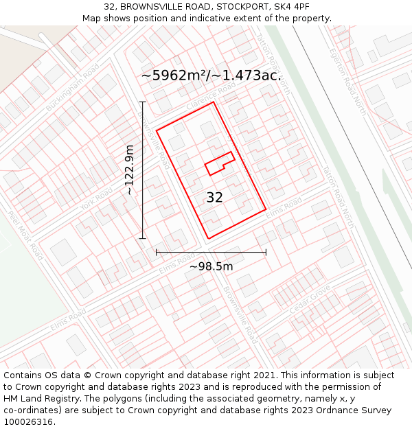 32, BROWNSVILLE ROAD, STOCKPORT, SK4 4PF: Plot and title map