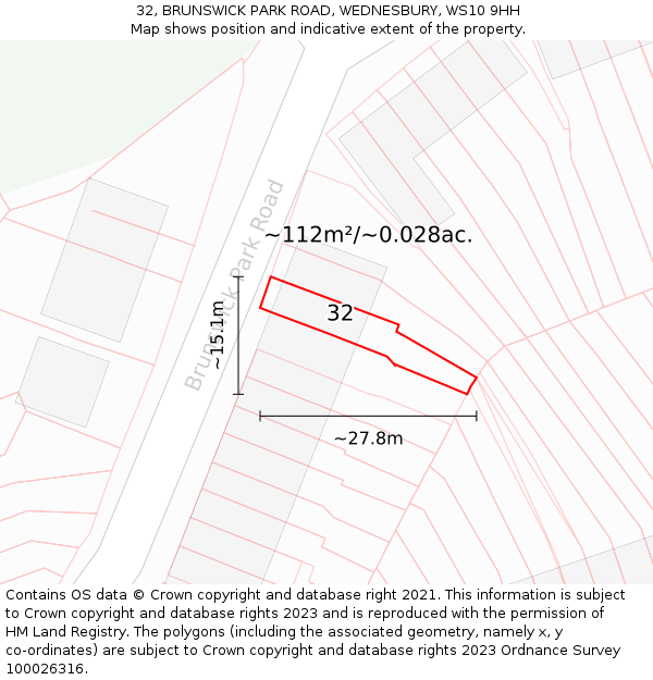 32, BRUNSWICK PARK ROAD, WEDNESBURY, WS10 9HH: Plot and title map