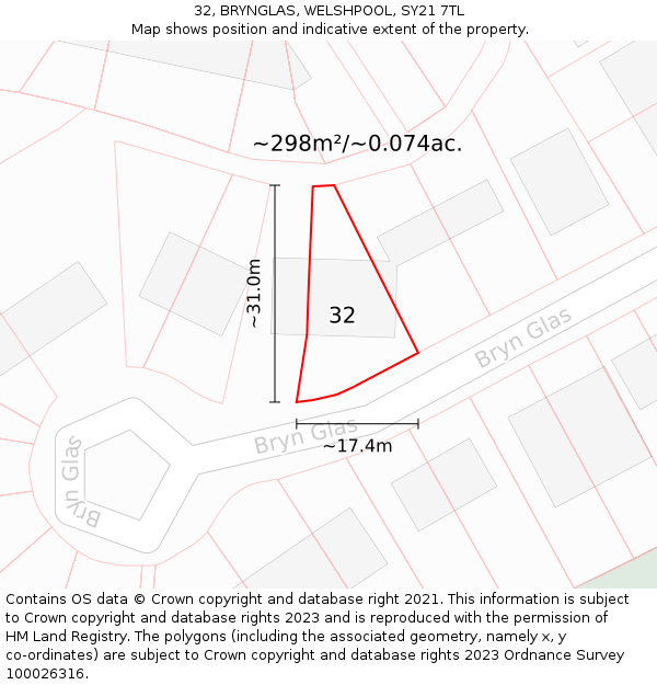 32, BRYNGLAS, WELSHPOOL, SY21 7TL: Plot and title map