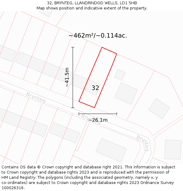 32, BRYNTEG, LLANDRINDOD WELLS, LD1 5HB: Plot and title map