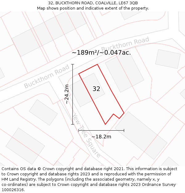 32, BUCKTHORN ROAD, COALVILLE, LE67 3QB: Plot and title map
