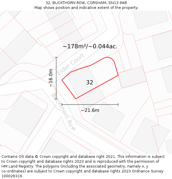 32, BUCKTHORN ROW, CORSHAM, SN13 9WE: Plot and title map