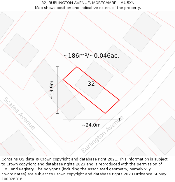 32, BURLINGTON AVENUE, MORECAMBE, LA4 5XN: Plot and title map