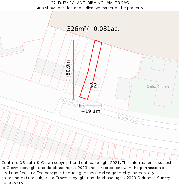 32, BURNEY LANE, BIRMINGHAM, B8 2AS: Plot and title map