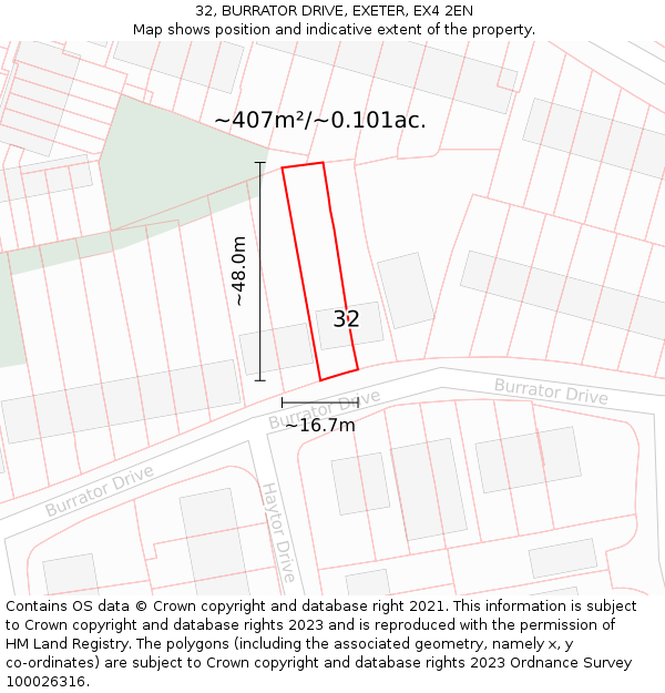 32, BURRATOR DRIVE, EXETER, EX4 2EN: Plot and title map