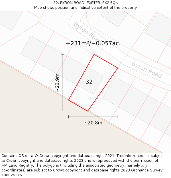 32, BYRON ROAD, EXETER, EX2 5QN: Plot and title map