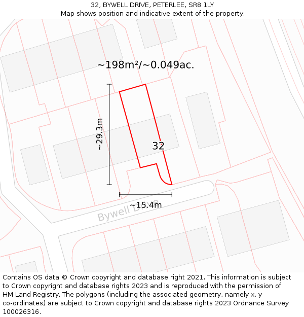 32, BYWELL DRIVE, PETERLEE, SR8 1LY: Plot and title map