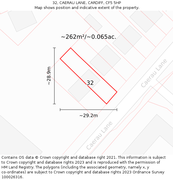 32, CAERAU LANE, CARDIFF, CF5 5HP: Plot and title map