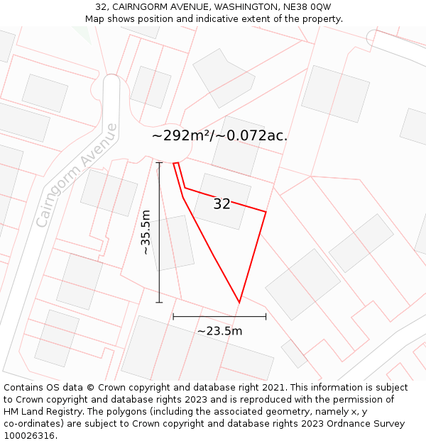32, CAIRNGORM AVENUE, WASHINGTON, NE38 0QW: Plot and title map