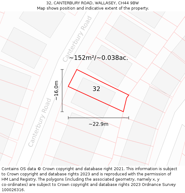 32, CANTERBURY ROAD, WALLASEY, CH44 9BW: Plot and title map