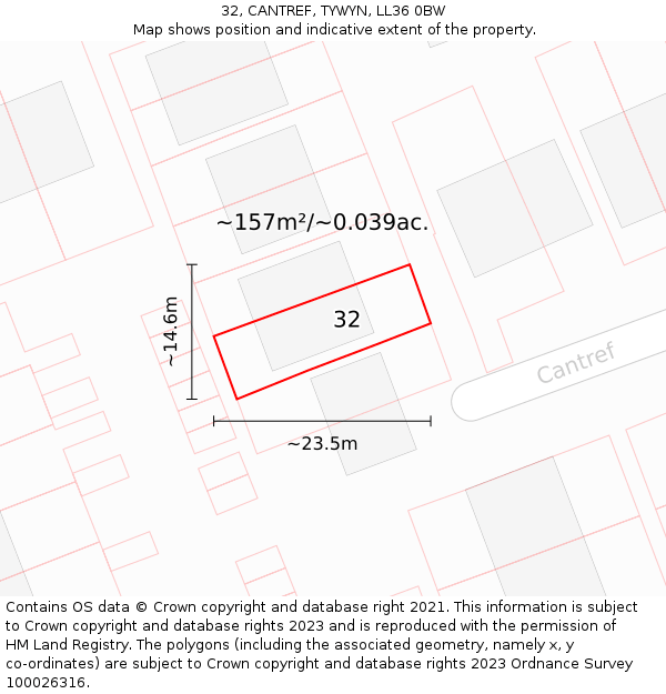 32, CANTREF, TYWYN, LL36 0BW: Plot and title map