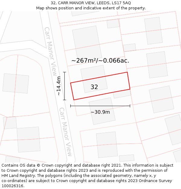 32, CARR MANOR VIEW, LEEDS, LS17 5AQ: Plot and title map