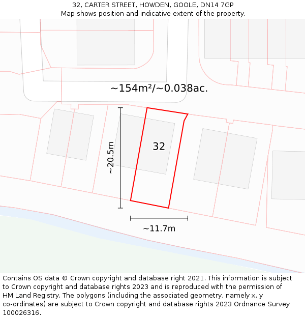 32, CARTER STREET, HOWDEN, GOOLE, DN14 7GP: Plot and title map