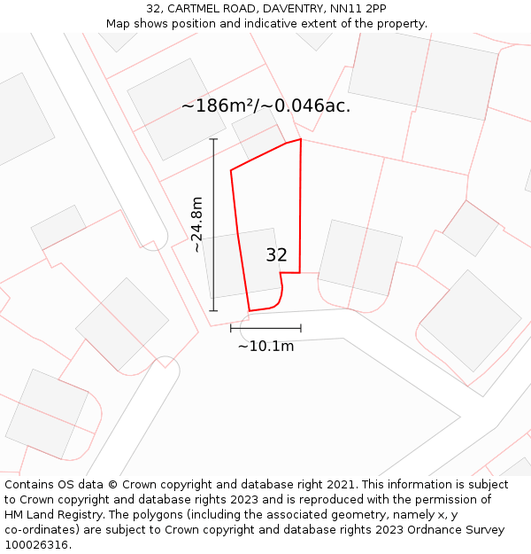 32, CARTMEL ROAD, DAVENTRY, NN11 2PP: Plot and title map
