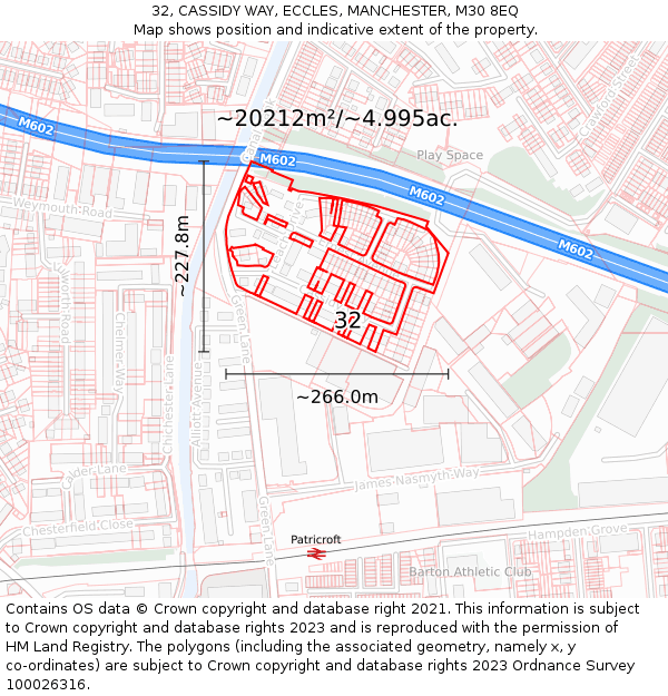 32, CASSIDY WAY, ECCLES, MANCHESTER, M30 8EQ: Plot and title map
