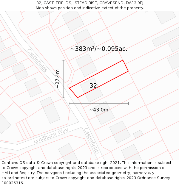 32, CASTLEFIELDS, ISTEAD RISE, GRAVESEND, DA13 9EJ: Plot and title map