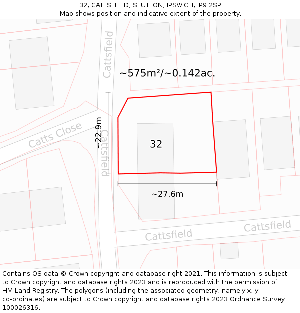 32, CATTSFIELD, STUTTON, IPSWICH, IP9 2SP: Plot and title map