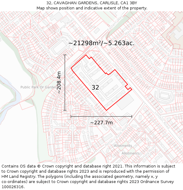 32, CAVAGHAN GARDENS, CARLISLE, CA1 3BY: Plot and title map