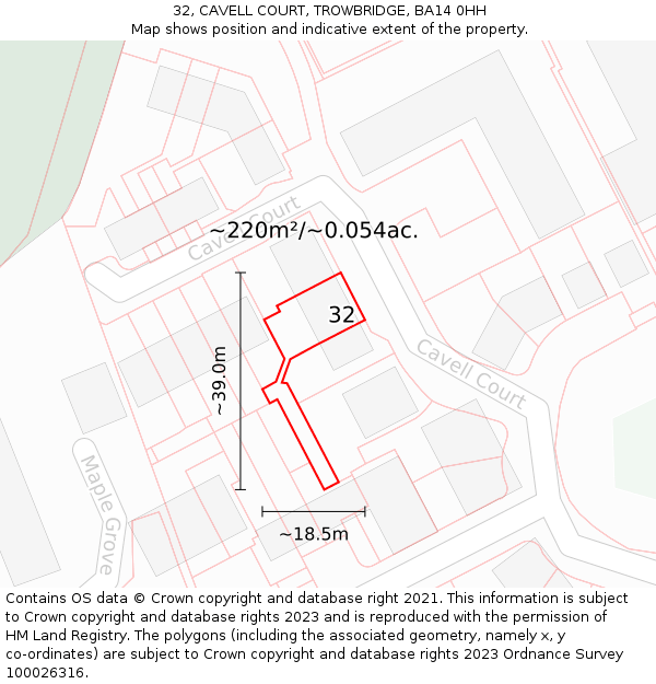 32, CAVELL COURT, TROWBRIDGE, BA14 0HH: Plot and title map