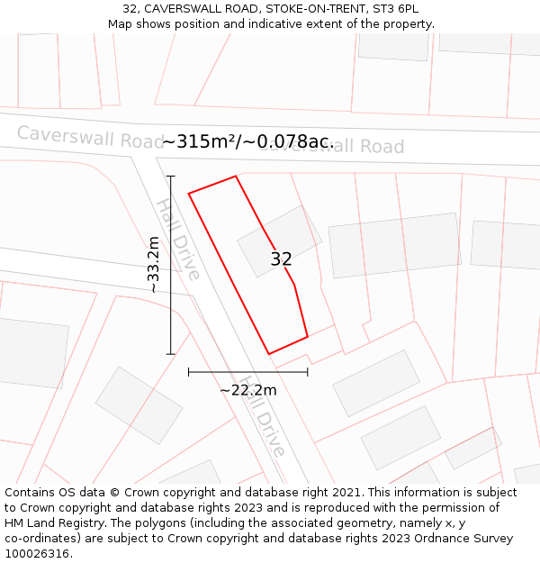 32, CAVERSWALL ROAD, STOKE-ON-TRENT, ST3 6PL: Plot and title map