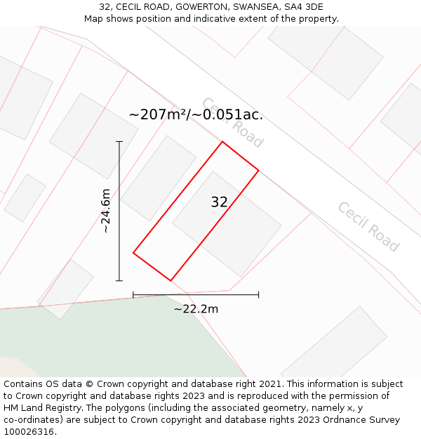 32, CECIL ROAD, GOWERTON, SWANSEA, SA4 3DE: Plot and title map