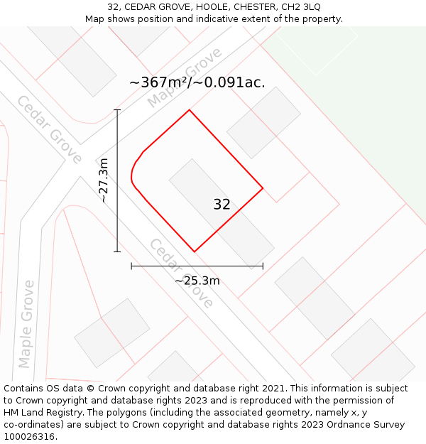 32, CEDAR GROVE, HOOLE, CHESTER, CH2 3LQ: Plot and title map